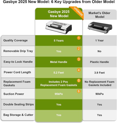 Gasbye Vacuum Sealer Machine - 95kPa Precision with Double Heat Seal & Easy-Lock Handle | Silver
