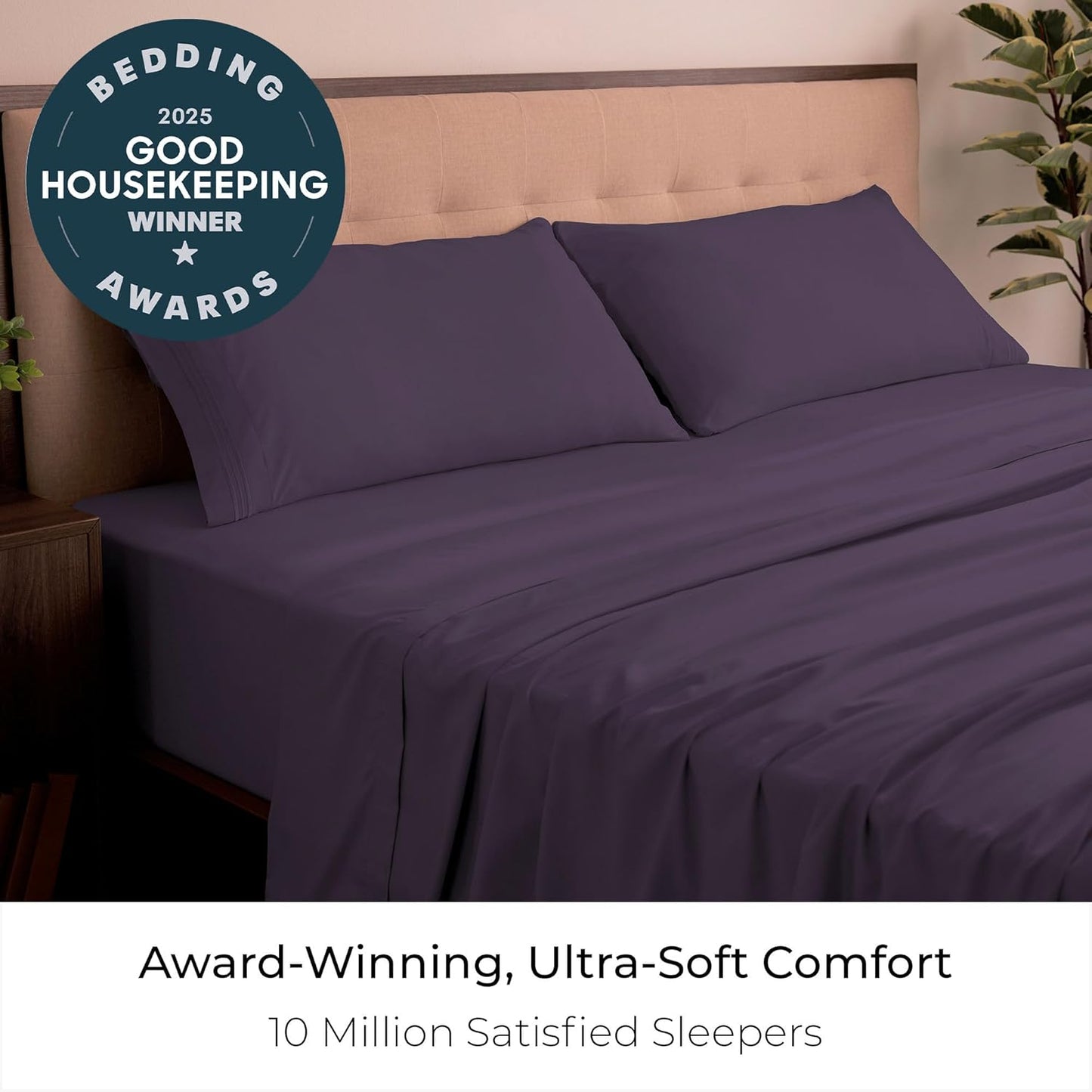 Mellanni King Sheets Set - Luxury 4-Piece Bedding | Extra Soft, Cooling, Wrinkle-Resistant (King, Purple)