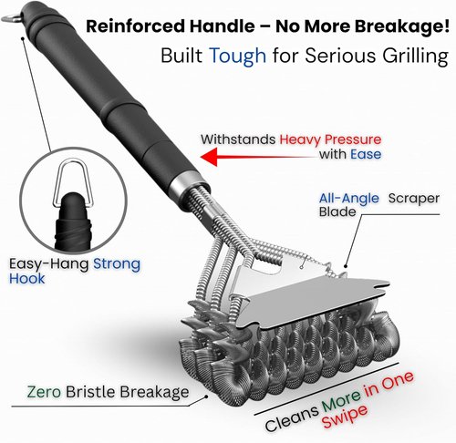 Bristle-Free Grill Brush by [Brand Name] - 18’’ BBQ Cleaner with Safe Spiral Head & Stainless Steel Handle | Perfect for Gas, Charcoal, and Weber Grills