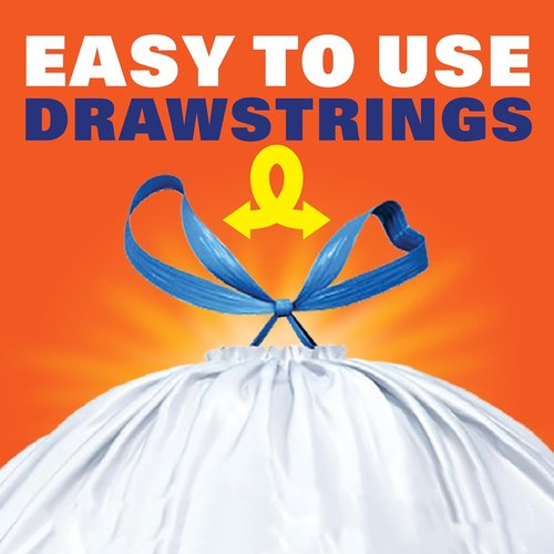 Hefty Strong 13 Gallon Trash Bags - Durable, Leak-Resistant Drawstring Kitchen Bags | 90 Unscented White Bags