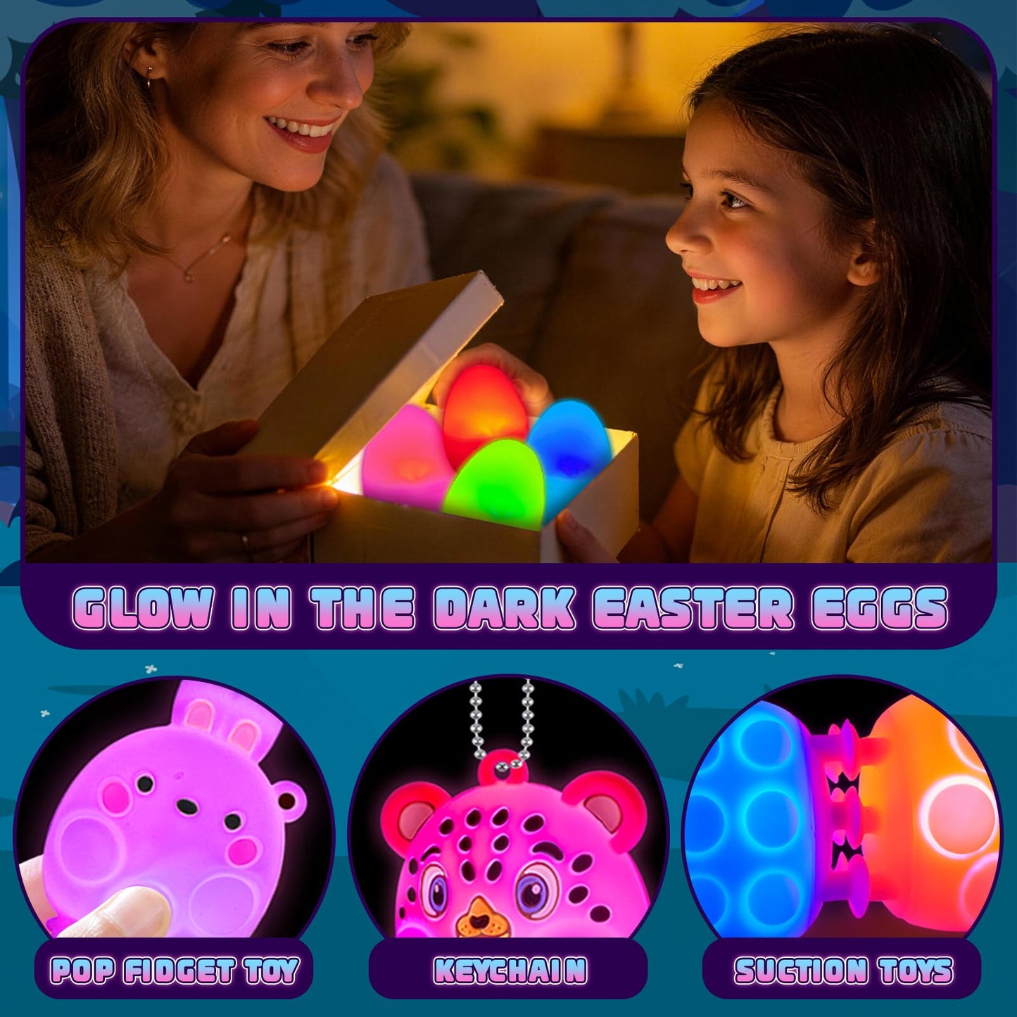 ChildFun Prefilled Easter Eggs with Light Up 3D Animal Pop Toys, 24 Pack Easter Eggs Filled, Easter Basket Stuffers for Toddler Eggs Hunt, Glow in The Dark Easter Egg, Easter Gifts for Kids