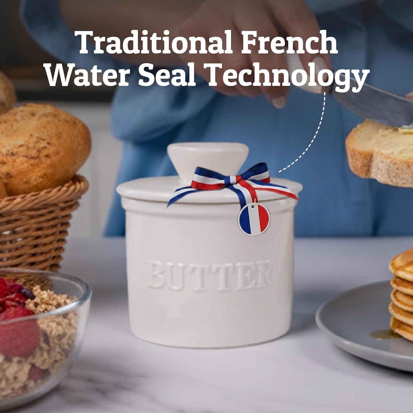 PriorityChef French Butter Crock - Keep Butter Fresh & Spreadable | Ideal Kitchen Gift - White