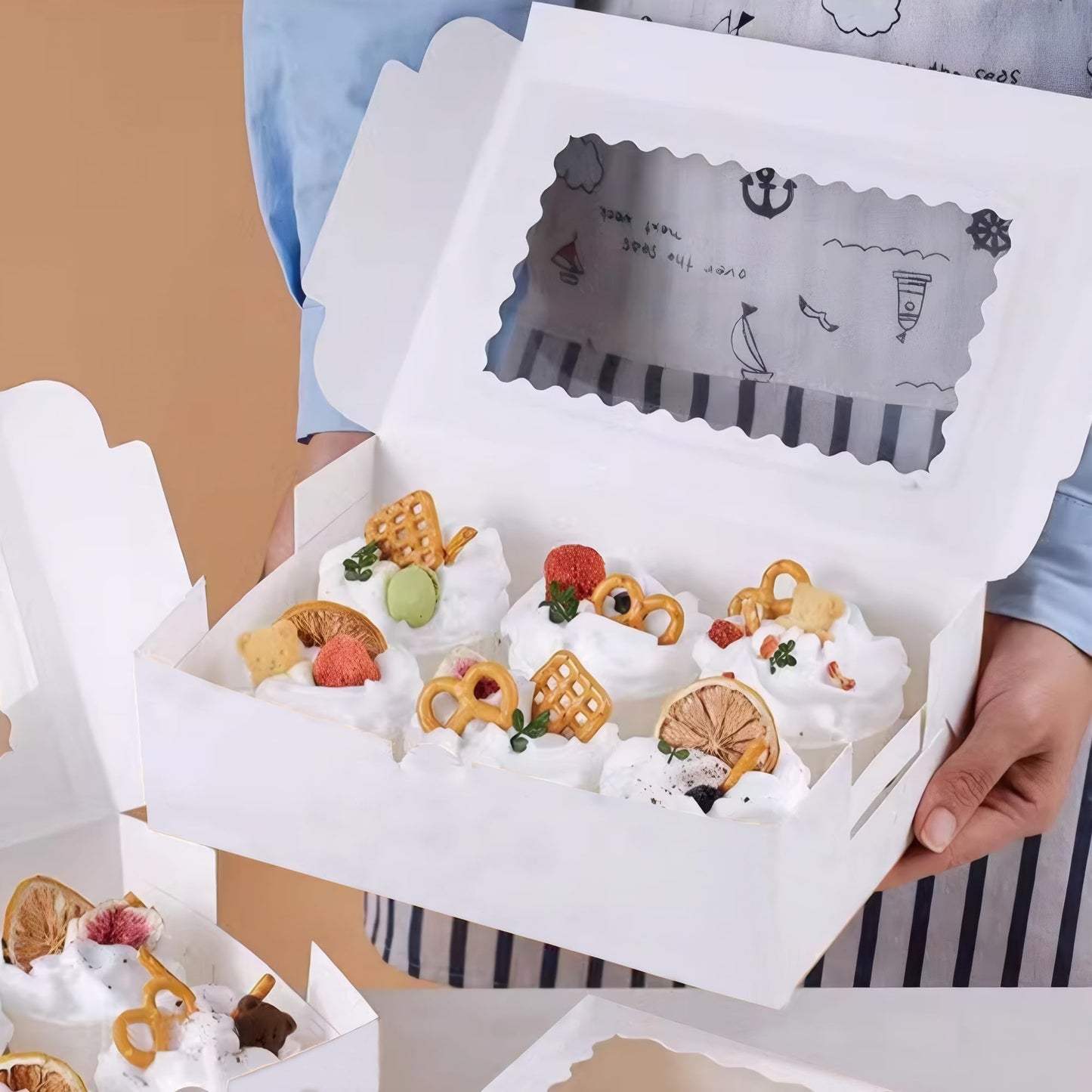 MUMULULU 12x8x2.5 Inches White Bakery Boxes with Window Cookie Boxes Treat Boxes for Desserts Cupcakes Muffins Donut Chocolate Strawberry (7)