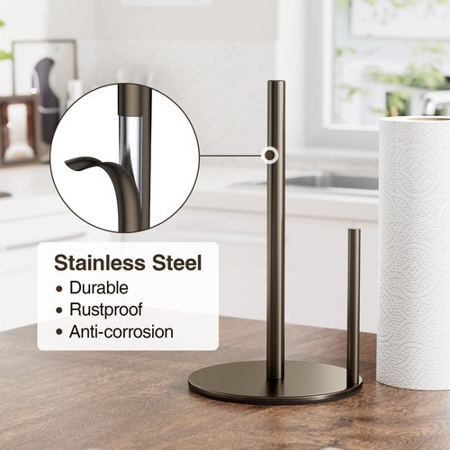 Bronze Kitchen Paper Holder, Oil Rubbed Bronze Paper Towel Holder, Kitchen Roll Organizer, Countertop Roll Dispenser with Weighted Base