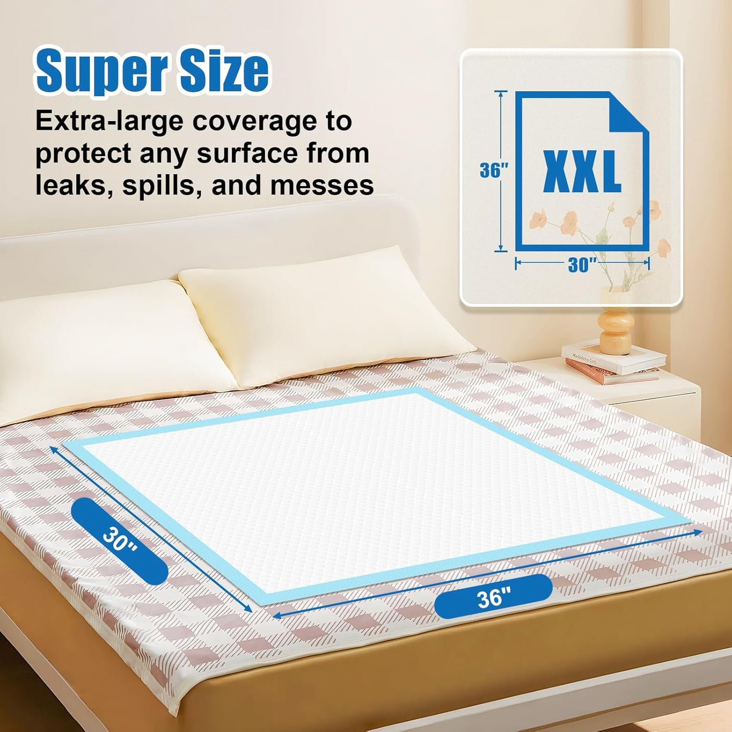 VISRIE Disposable Bed Pads - Super Absorbent Incontinence Chucks for Adults & Pets | 30” x 36” Size, 100 Pcs