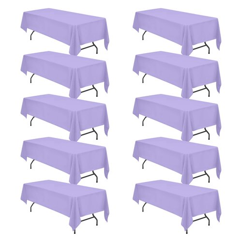 BRILLMAX 10 Pack Lavender Tablecloths 60 x 126 Inch for 8ft Rectangle Tables - 150 GSM Polyester Fabric, 15" Standard Drop, Water, Stain & Wrinkle Resistant Cloth Cover for Wedding Dining Buffet