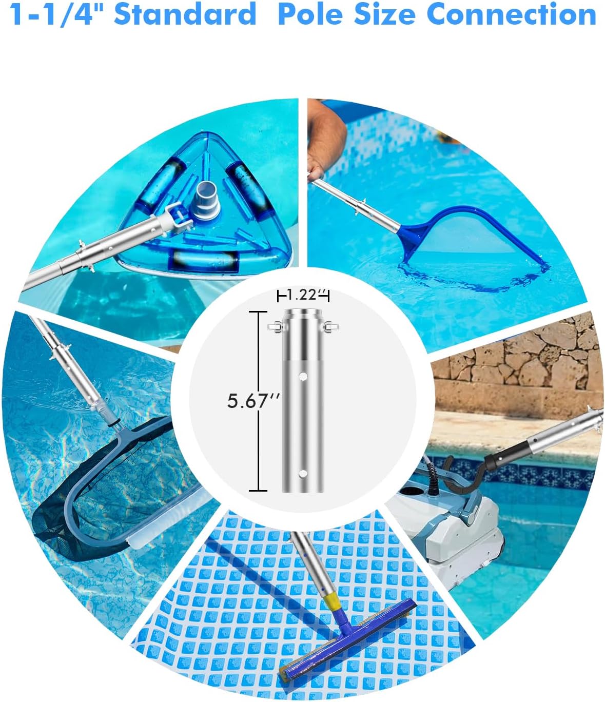 Skiennix Telescopic Pool Pole - 16FT Heavy Duty Aluminum Extension Tool for Cleaning Accessories