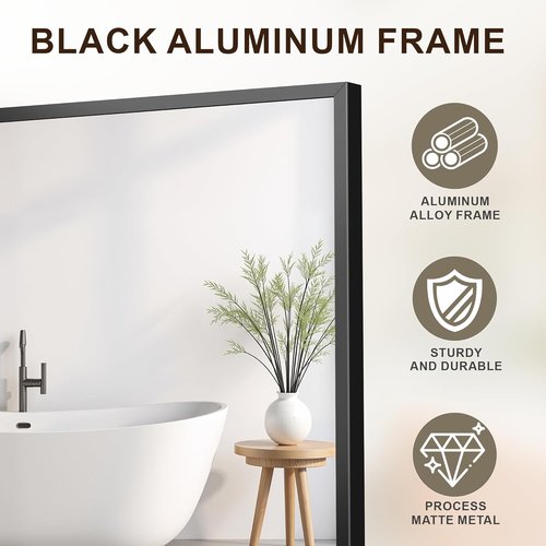 FICTOR Bathroom Vanity Mirror - Shatterproof & Anti-Rust, 36" x 24" Wall-Mounted Black Rectangle Mirror