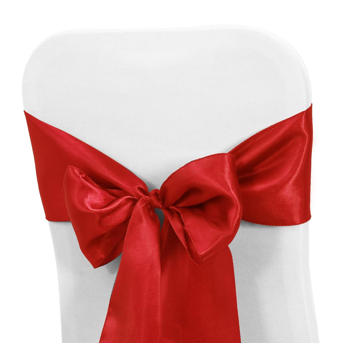Obstal 50 PCS Red Satin Chair Sashes Bows for Wedding Reception- Universal Chair Cover Back Tie Supplies for Banquet, Party, Hotel Holiday Event Decorations