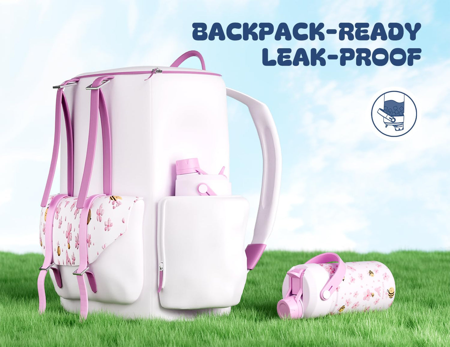POWCAN 2 Pack 18 oz Kids Insulated Water Bottle for School: Leakproof, 2-in-1 Straw Spout Lid, BPA-Free, Keep Cold 24 Hrs, Stainless Steel Cup for Sports, Travel, Gift for Girls Boys Daughters Sons