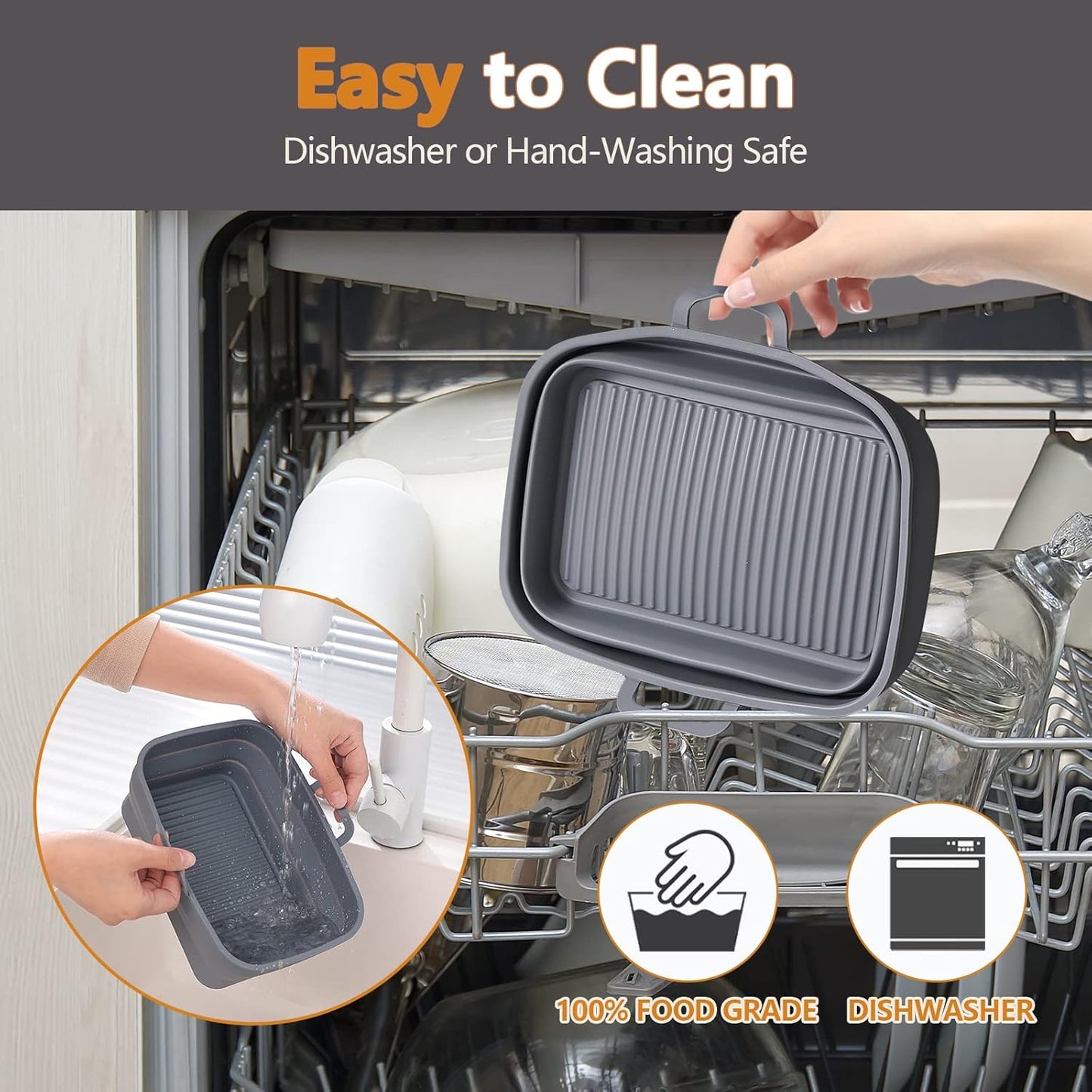 NINJA Air Fryer Silicone Liners - Collapsible 2-Pack for 8QT & 10QT | Reusable Gray Basket Pots