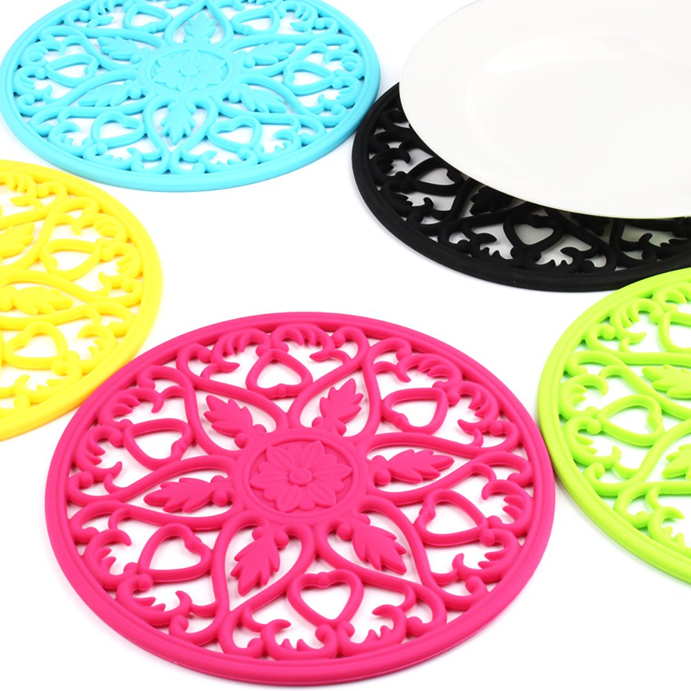 ME.FAN Trivets for Dishes/Pots/Pans, 3 Pcs Silicone Mats, Flexible/Durable/Non Slip Hot Pads to Protect Table and Counter Top (Black)
