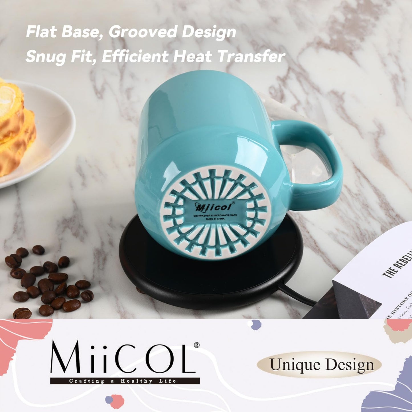 Miicol Ceramic Coffee Mug, 16 oz Large Coffee Cup, Tea Mug with Handle, Flat Bottom Mug for Men, Women, Office, Microwave and Dishwasher Safe, Multi-Color, Mint Blue