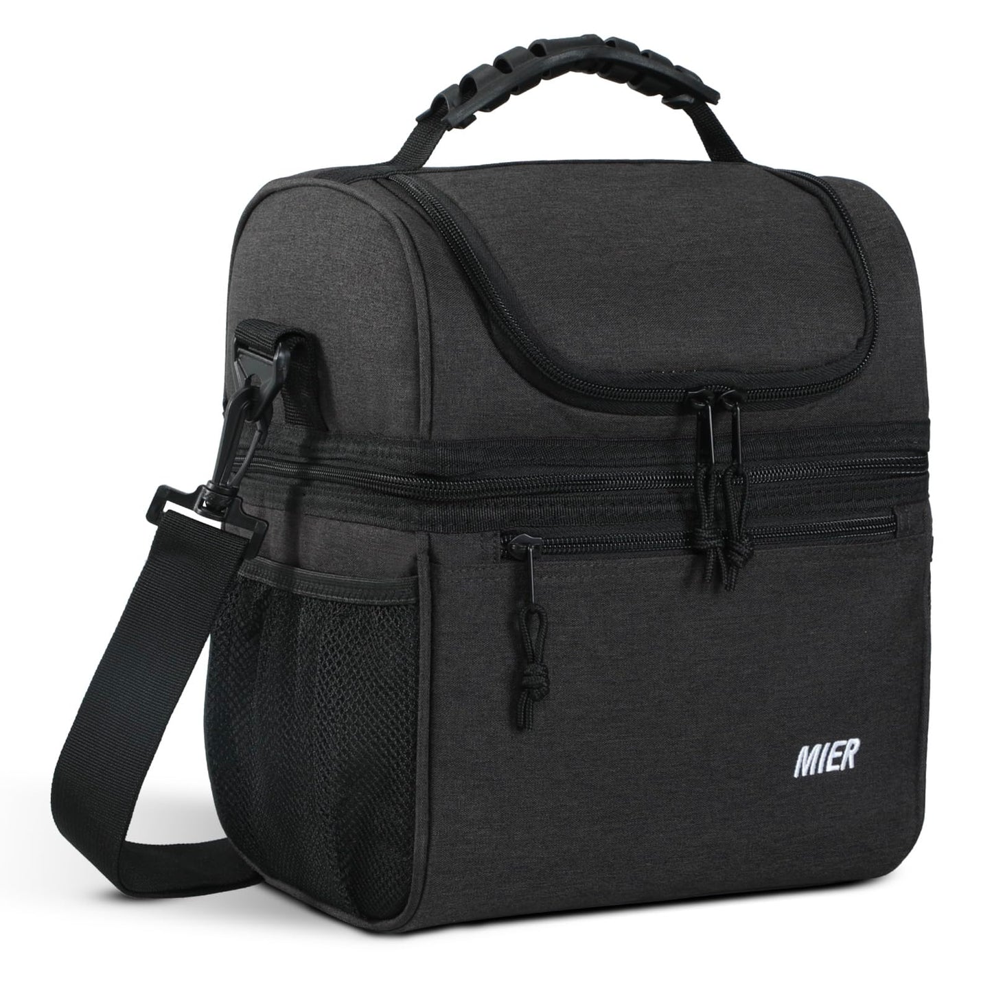 MIER 2 Compartment Lunch Bag for Men Women, Leakproof Insulated Cooler Bag for Work, Dark Grey, Medium