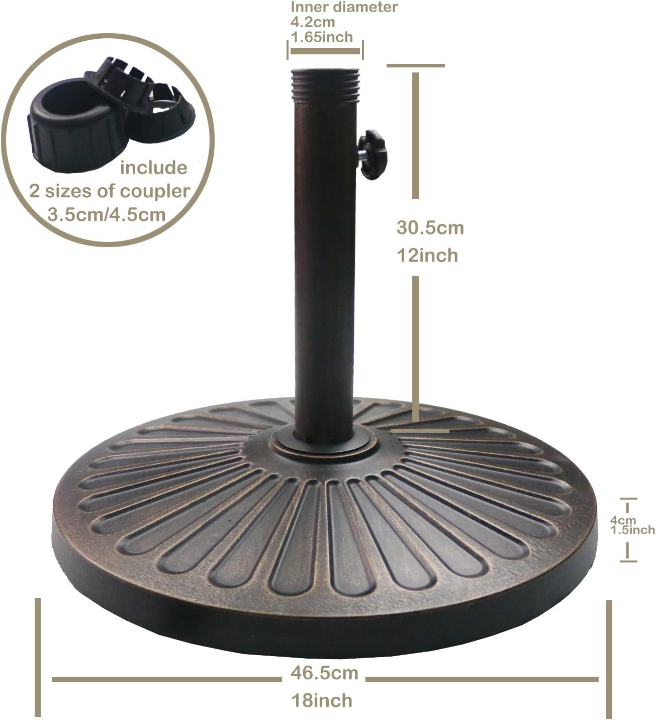 Sunnyglade Heavy Duty 30.2-lbs Round Umbrella Base - Antiqued Bronze for Patio & Outdoor Use