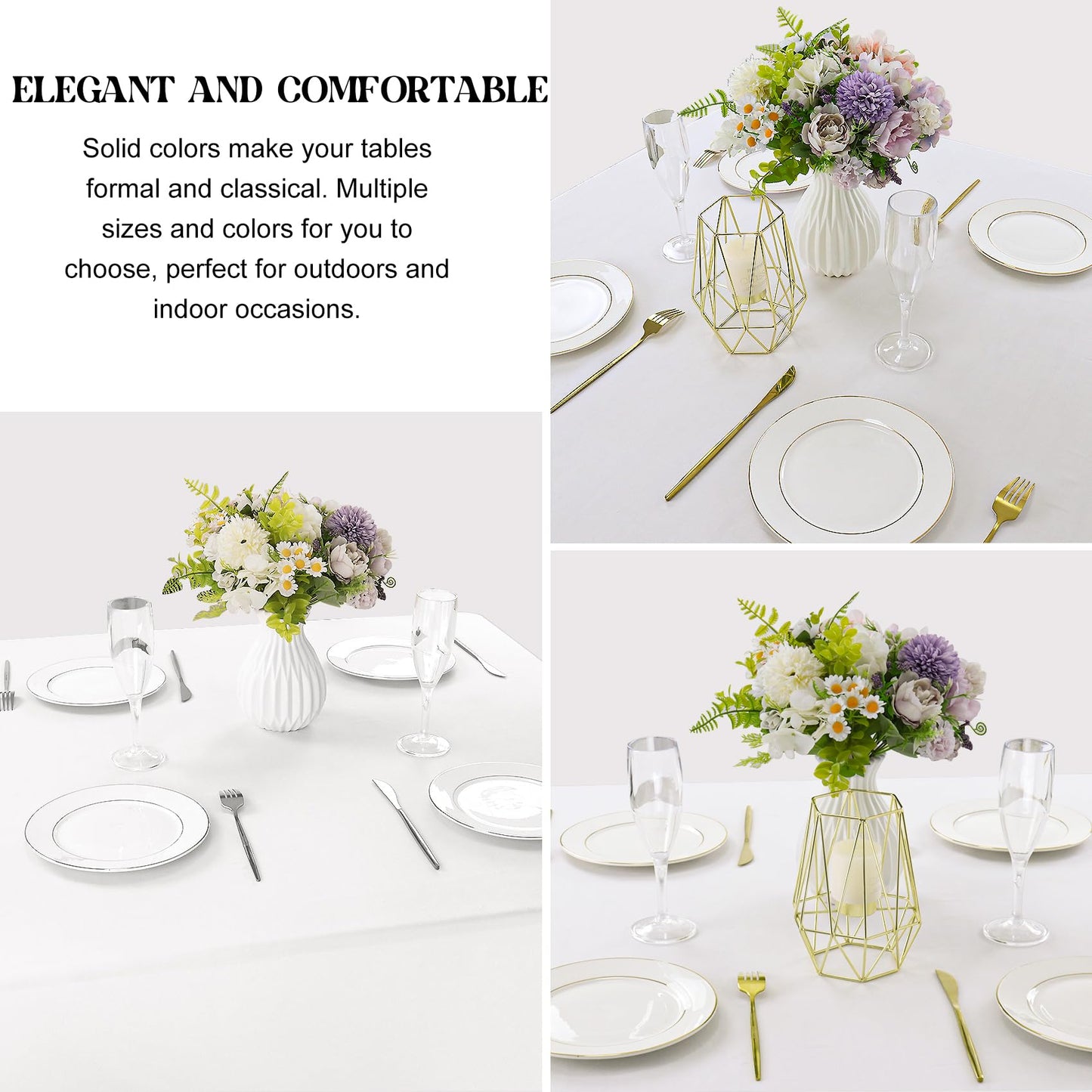 JALANCY 4 Pack Square Table Cloth 70x70 Inch White Tablecloth Machine Washable Fabric Polyester Table Cover for Dining, Buffet Parties, Picnic, Events, Weddings and Restaurants（White）