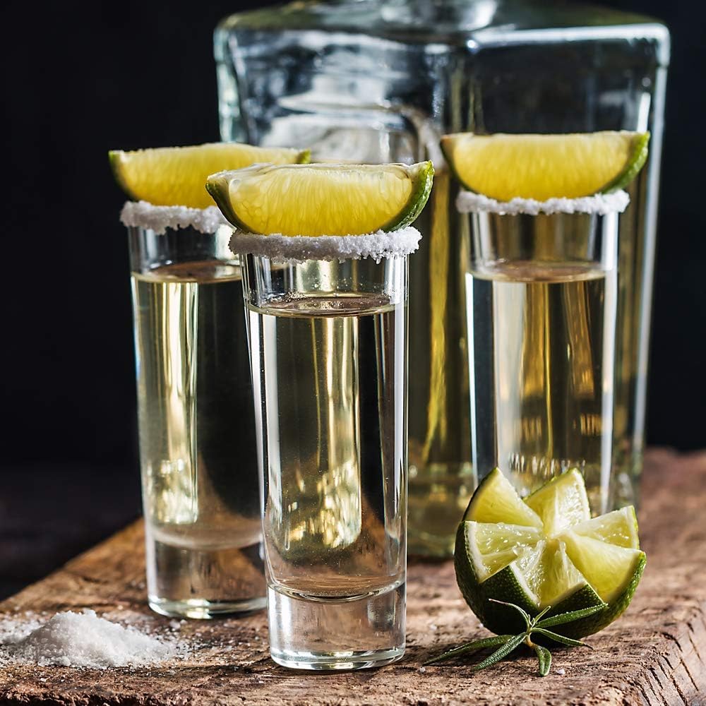LEMONSODA Clear Shot Glass Set- (2oz) Crystal Shot Glasses - Sake, Tequila, Whiskey, Vodka, Gin - Great for Tastings, Gifts, Parties, Unique Pieces (Tall, Set of 12)