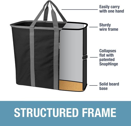 CleverMade Collapsible Laundry Caddy - XXL 64L Foldable Hamper & Tote, Space-Saving Organizer - Black Gray, 2 Pack