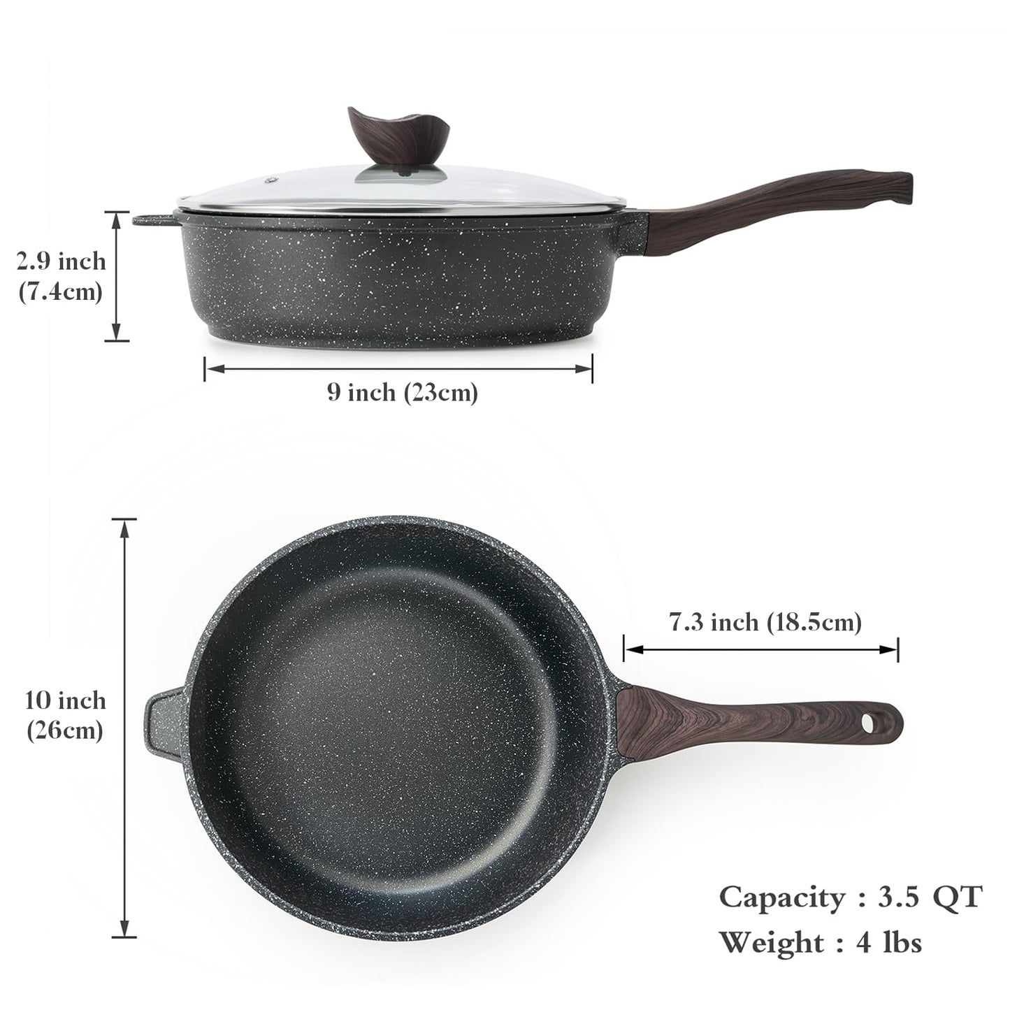 Kordisen Nonstick Deep Frying Pan with Lid, 10 Inch Non Stick Skillet, Saute Pan for Cooking, Healthy Induction Cookware, PFOA Free