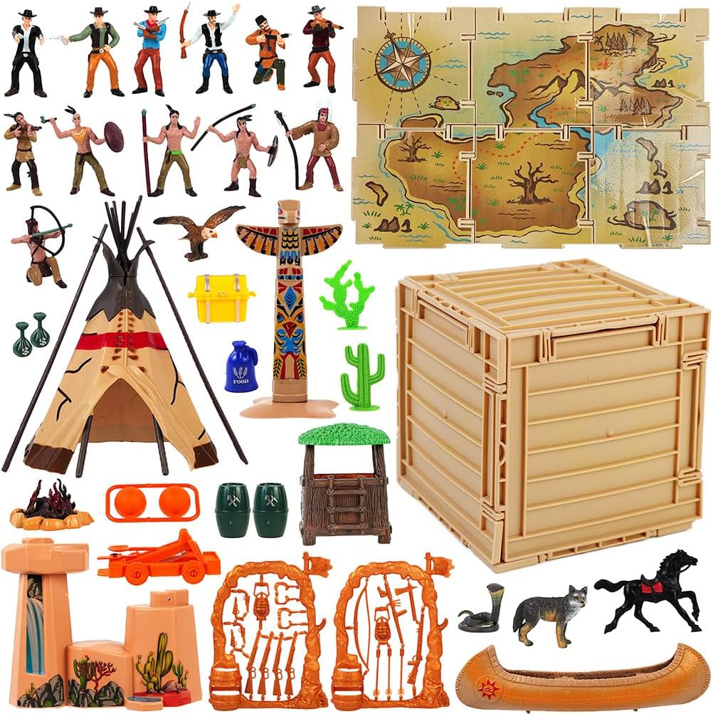 15-Pack Native American Indian Figures - Miniature Toys for Sandbox, Aquarium & Fairy Gardens