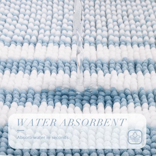 BSICPRO Bathroom Rugs - Extra Soft Shaggy Chenille Bath Mat | 24x16 Inch, Non-Slip, Quick Dry, Light Blue