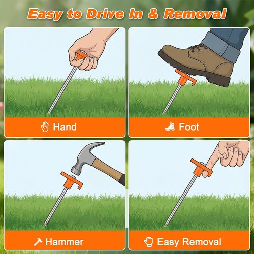 FEED GARDEN Heavy Duty Tent Stakes - 7 Inch Galvanized Steel Ground Anchors | Rust Resistant & High Visibility Orange Head - 10 Pack