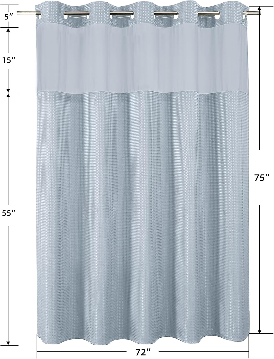 Skiennix Colorful Star Shower Curtain - Heavy Duty Waterproof Fabric with Snap-In Liner | 72 x 75 Inch, Fog Blue