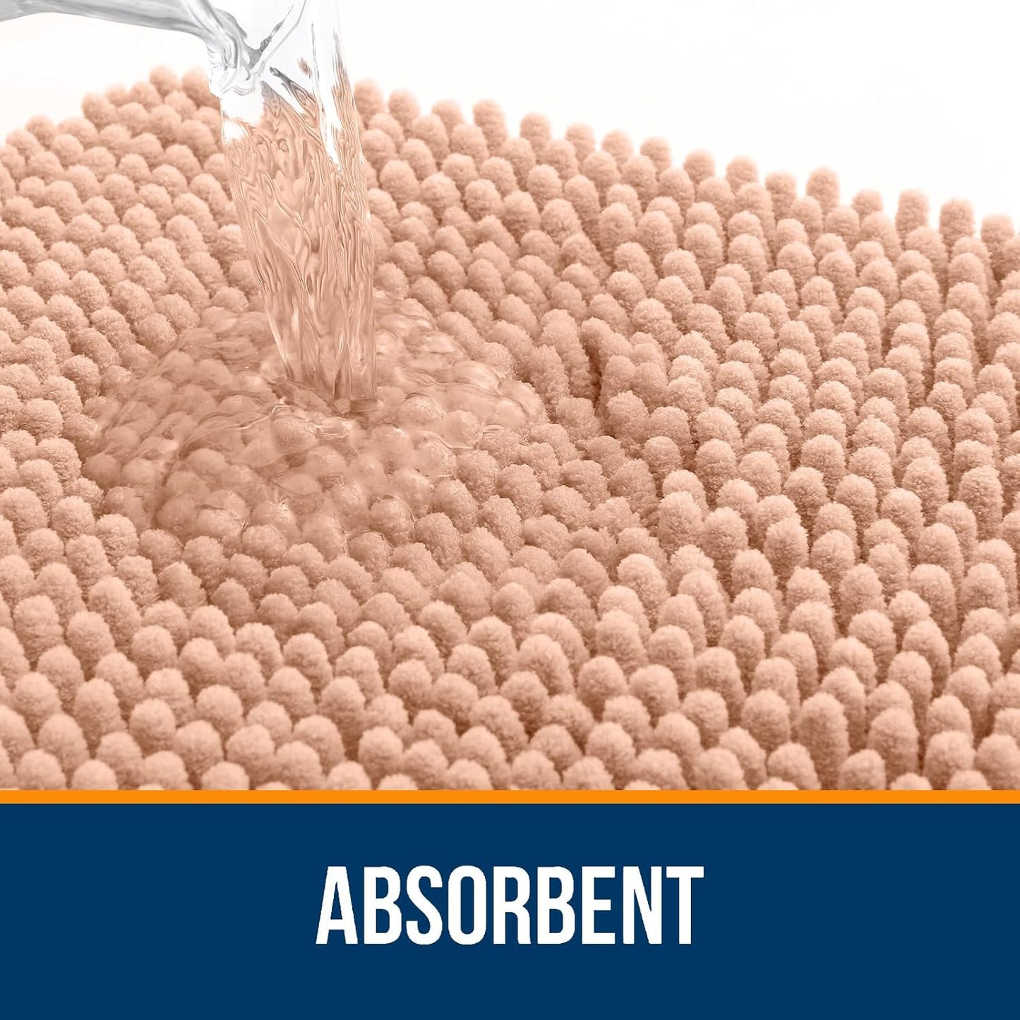 OLANLY Large Bathroom Rugs - Extra Soft Chenille Bath Mats | Quick Dry, Machine Washable, Peach 50x30