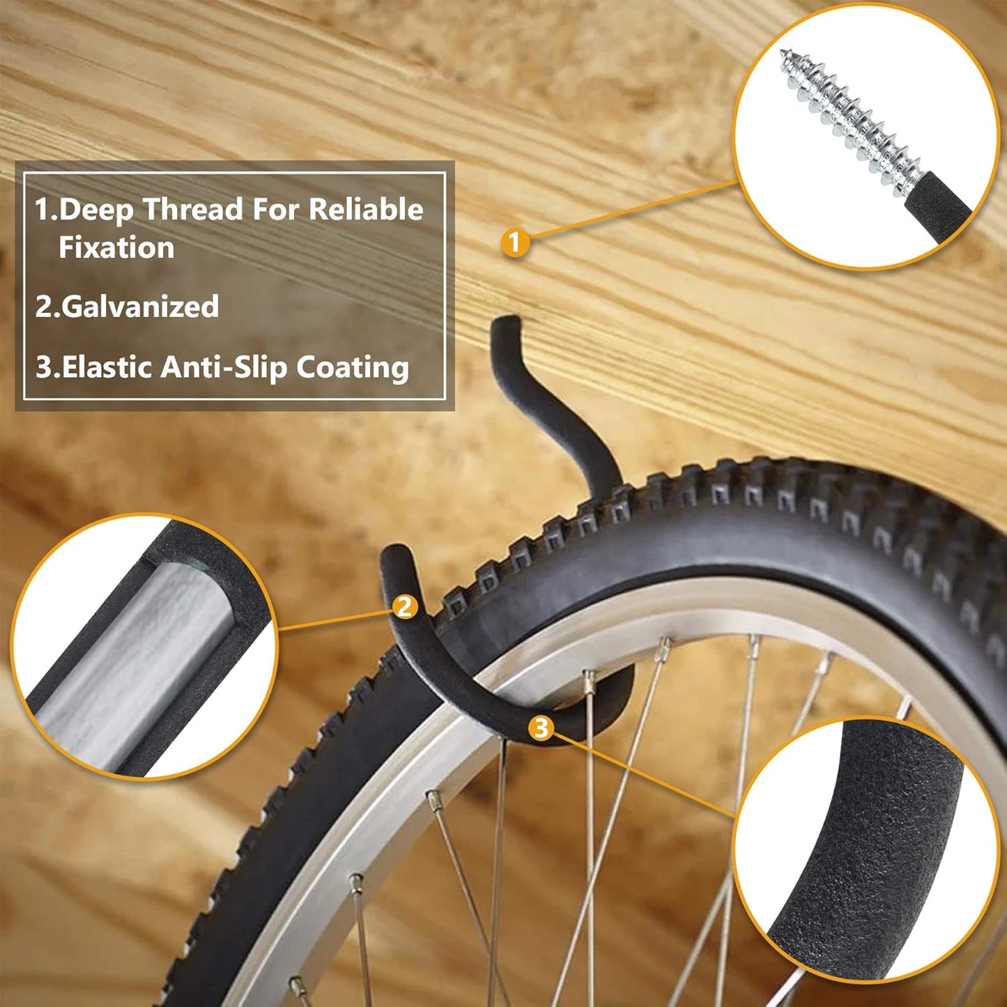 KURUI Heavy Duty Screw-In Hooks - 12 Pack Bicycle Storage Hooks for Garage & Ceiling | Large Black Plant Hooks