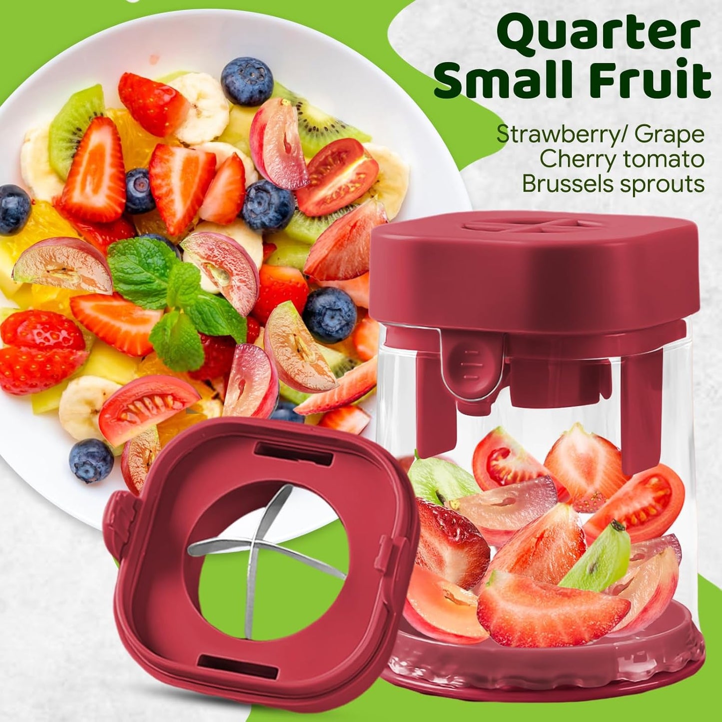 Skiennix Small Fruit Cutter - Creative Strawberry & Grape Slicer for Quick Salad Prep | Red
