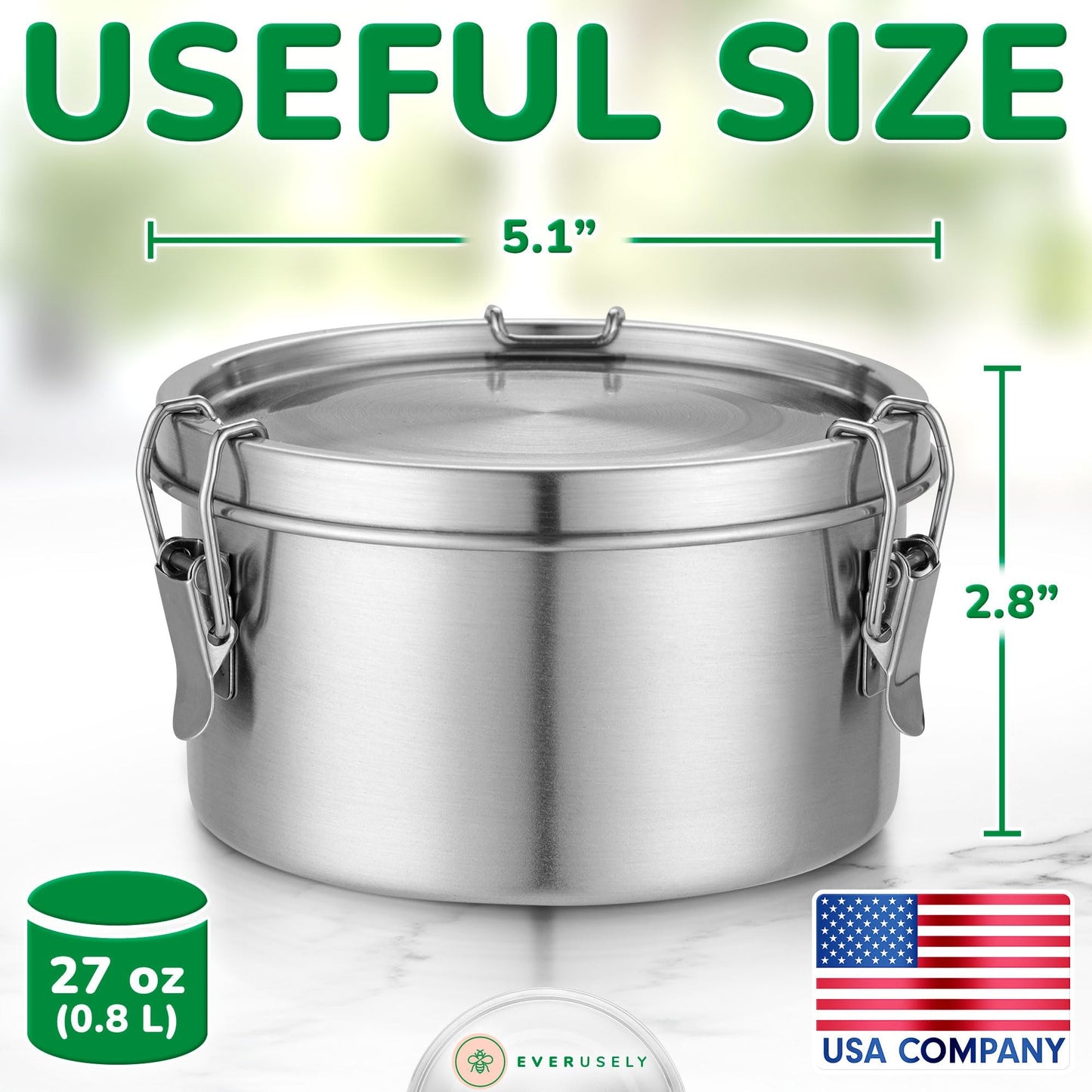 Stainless Steel Food Storage Container with Lid - 60 oz / 1.8 L - Metal Lunch Box + Meal Prep Tin with Food Safe Leakproof Seal - Stackable Pantry Snack Organizer - Reusable Travel Lunch Container