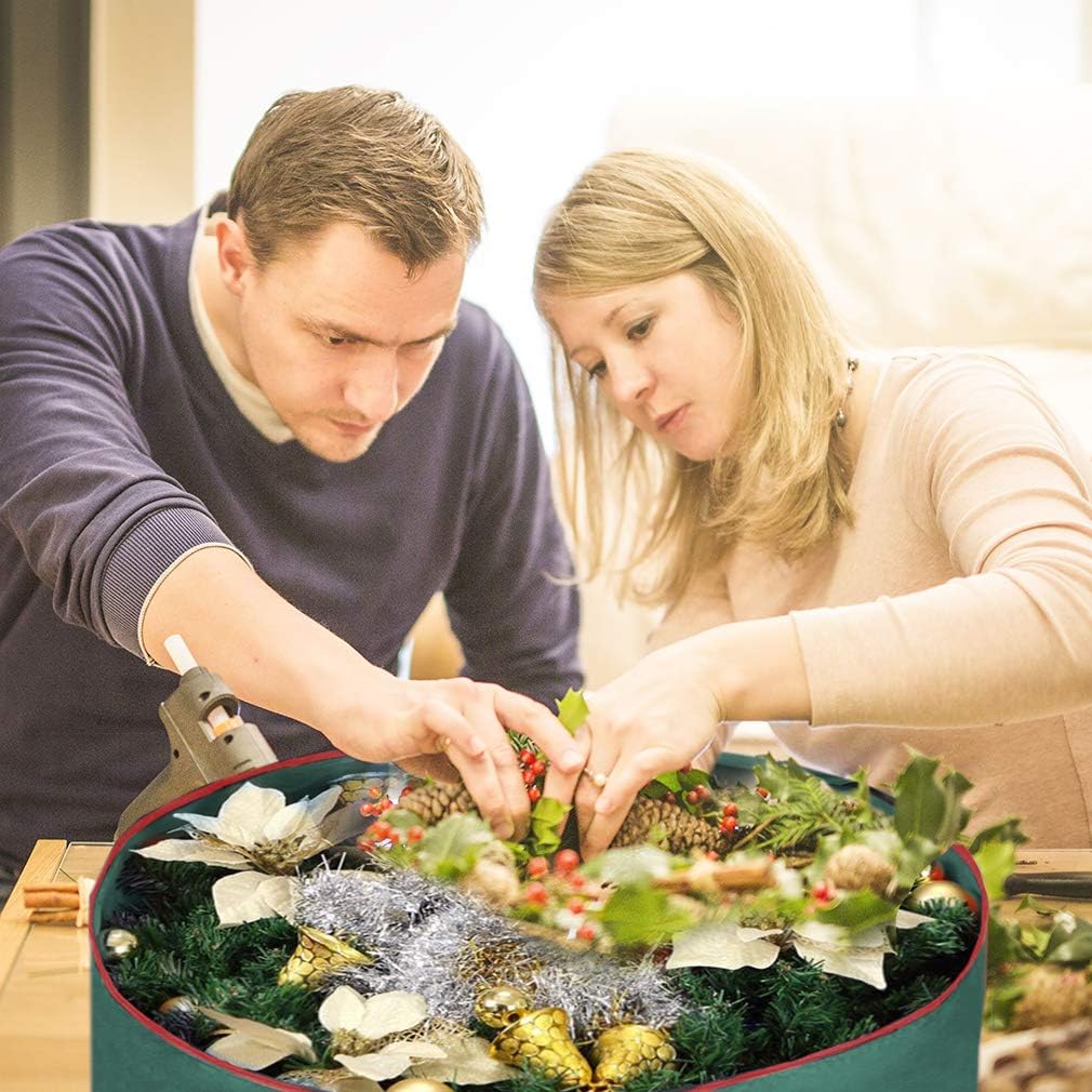 Primode Christmas Wreath Storage Bag - 36" Artificial Wreath Container | 2-Pack with Sturdy Handles & Inner Straps - Green
