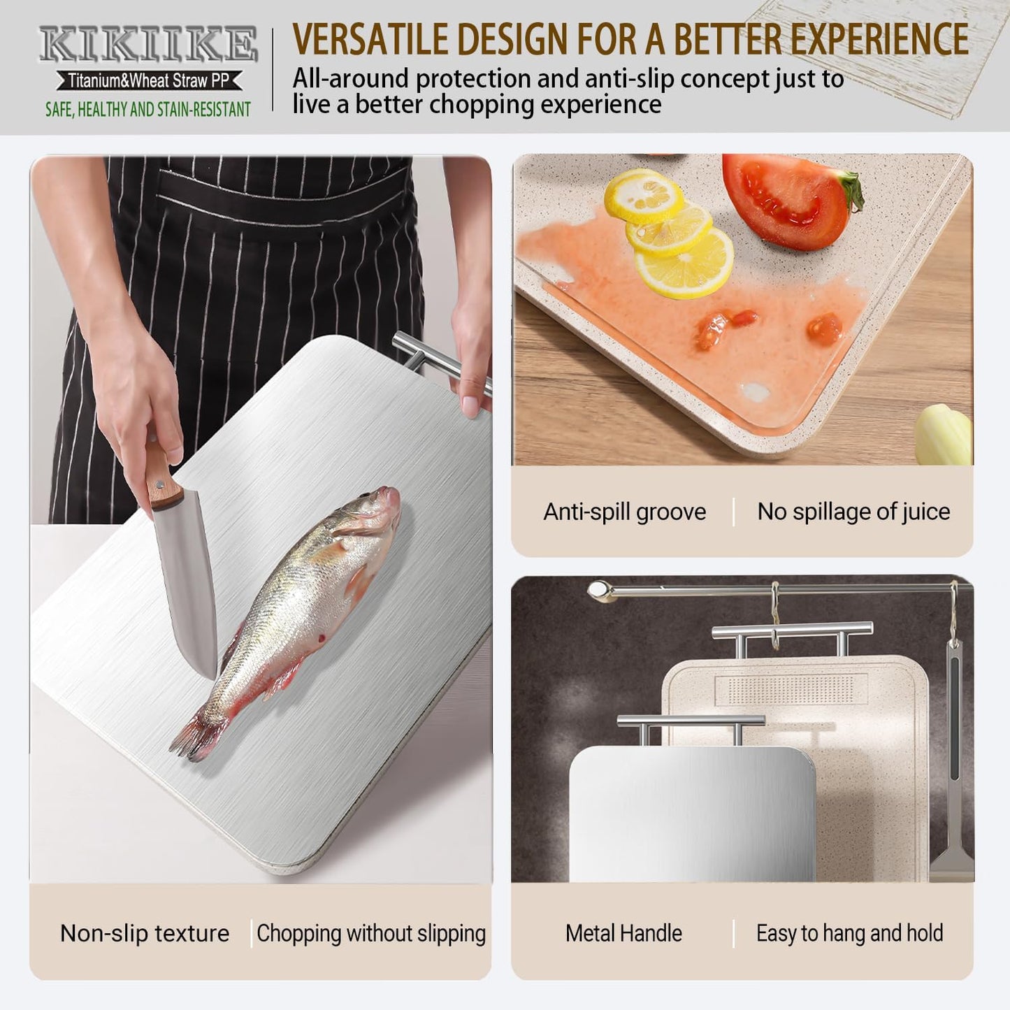 Titanium Cutting Board - Double-Sided Pure Titanium Kitchen Chopping Board | Easy to Clean, Large Size