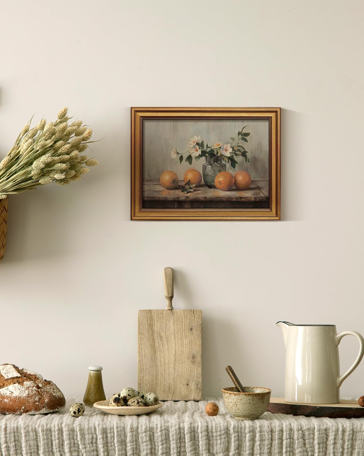 VIYYIEA Vintage Gold Framed Canvas Prints - Rustic Still Life Oranges Wall Art for Kitchen & Dining Room | 12x16 Inch