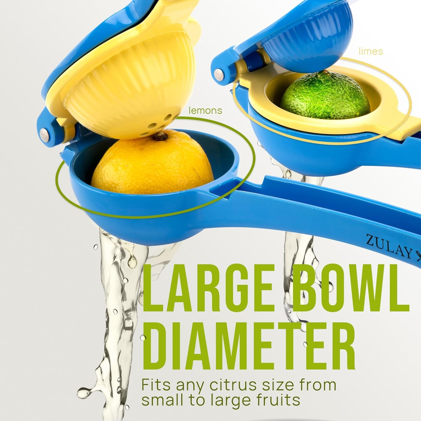 Zulay Kitchen 2-in-1 Lemon Squeezer - Sturdy Hand Juicer for Maximum Juice Extraction - Easy to Clean | Blue/Yellow