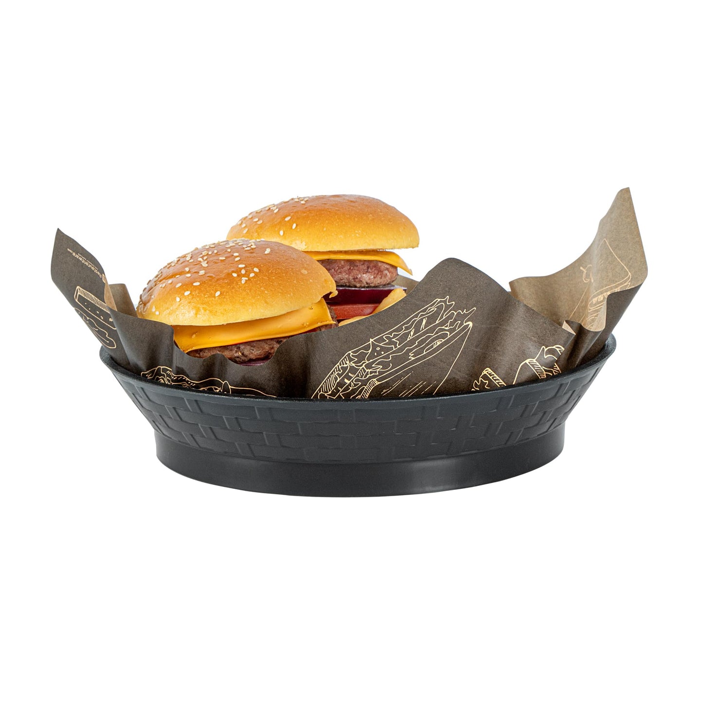 Restaurantware Round Serving Baskets 10 Pack of 10.47 x 2.17 Inch with Base Drainage Slots Microwavable Dishwashable Stackable Plastic Black Food Serving Trays for Restaurants and Catering