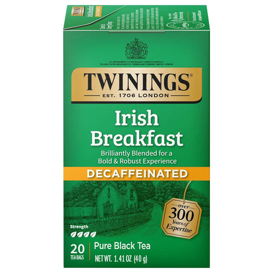 Twinings Tea Breakfast Tea - Irish Decaf - Case of 6-20 Bags