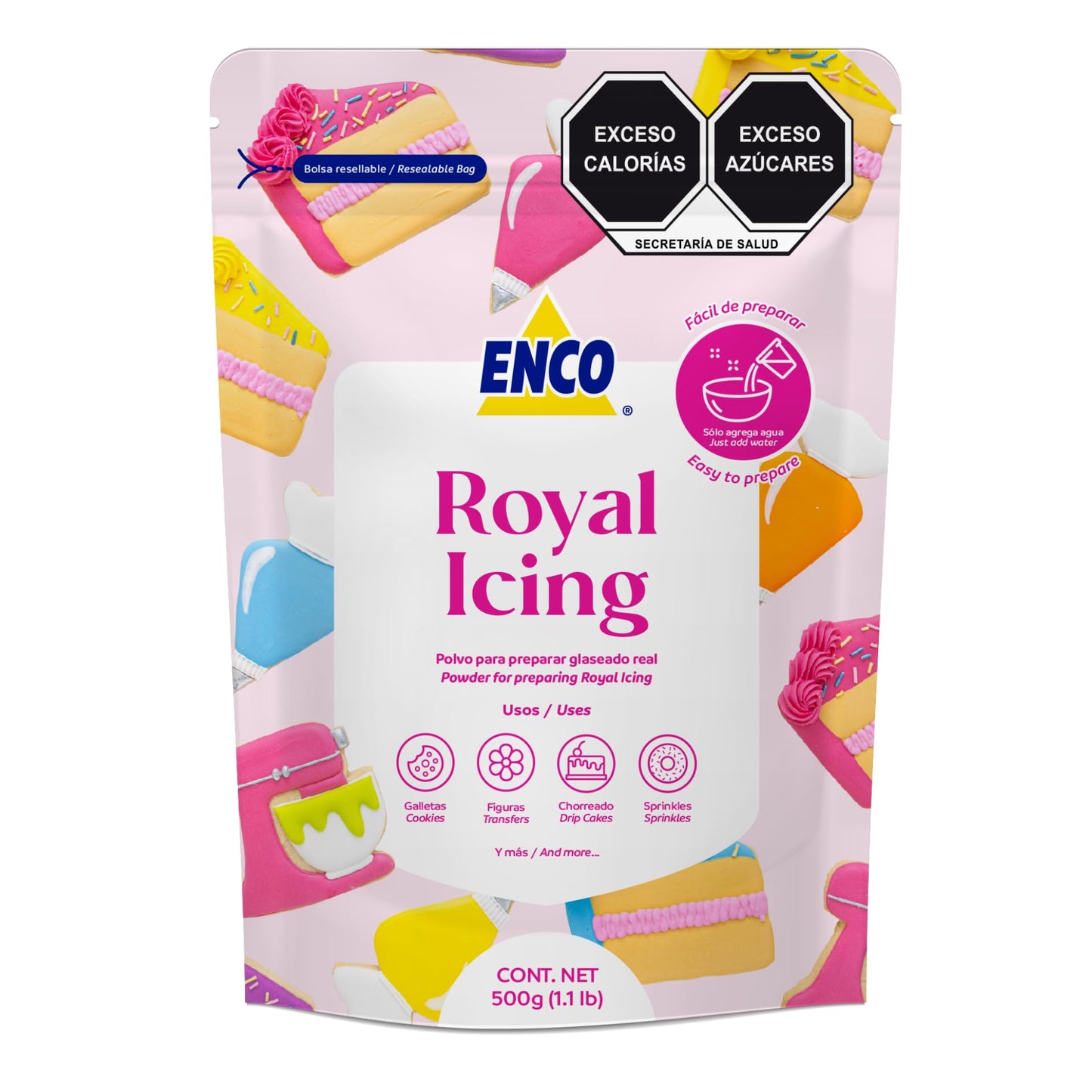 ENCO White Royal Icing Mix, Vanilla Flavor – Easy to Use, Just Add Water, Smooth & Glossy Finish, Fast Drying, Versatile for Cookie Decorating (1.1 lb / 500g)