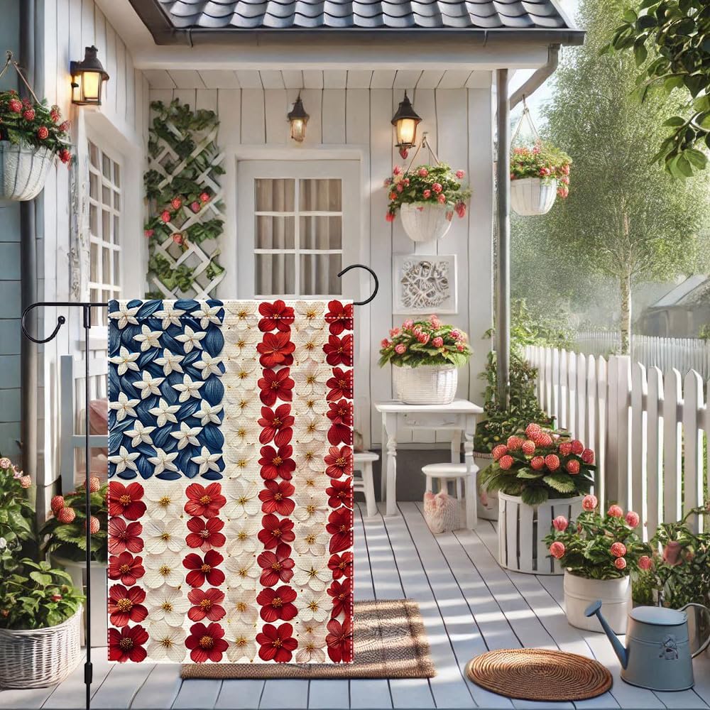 Patriotic Garden Flag by Memorial Day - Double-Sided Burlap Decoration for 4th of July | 12x18 Inch
