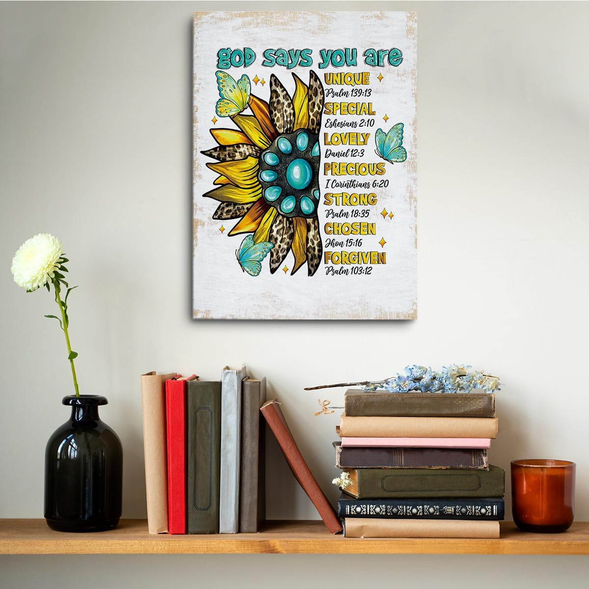Skiennix Inspirational Christian Sunflower Canvas Wall Art - Motivational Framed Prints for Home Office | 11.4x15 IN