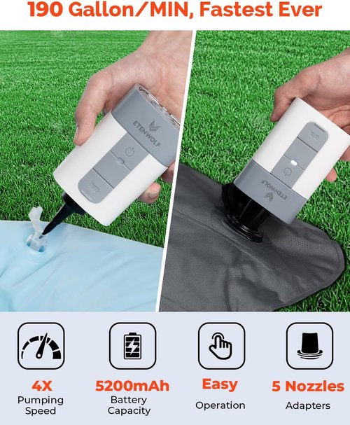 ETENWOLF AIR 5 Electric Air Pump - 5200 mAh Portable Inflator/Deflator for Pool Floats & Camping