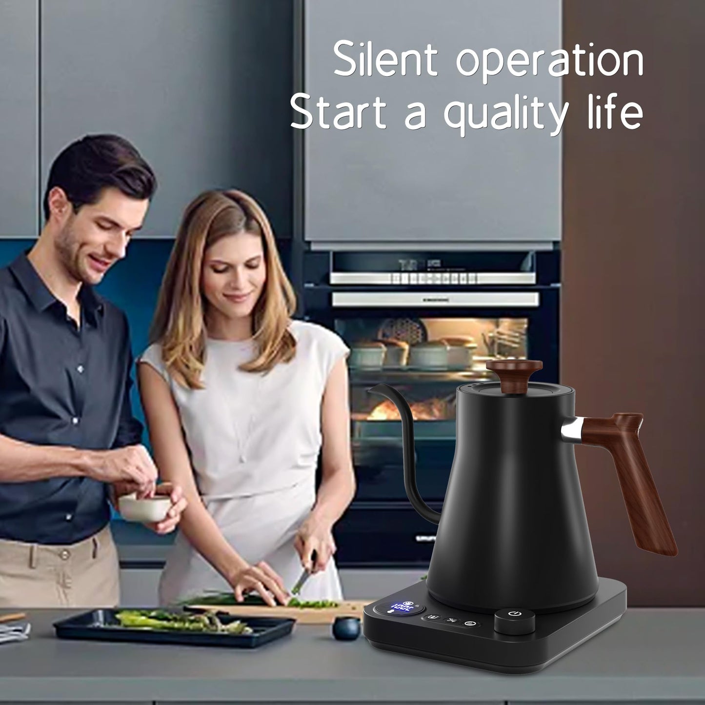 RHD Electric Gooseneck Kettle with LCD Display, Real-Time Temp Control Hot Water Boiler to Pour Over Coffee, Brew Tea, Switchable ℉/℃, 1200 Watt Quick Heating Pot, 0.9L, 304 Stainless Steel,Matt Black