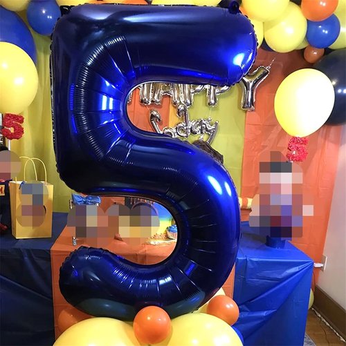 Foil Balloon Number 4 by [Brand Name] - 40'' Giant Self-Inflating Dark Blue Helium Balloon for 4th Birthday Celebrations