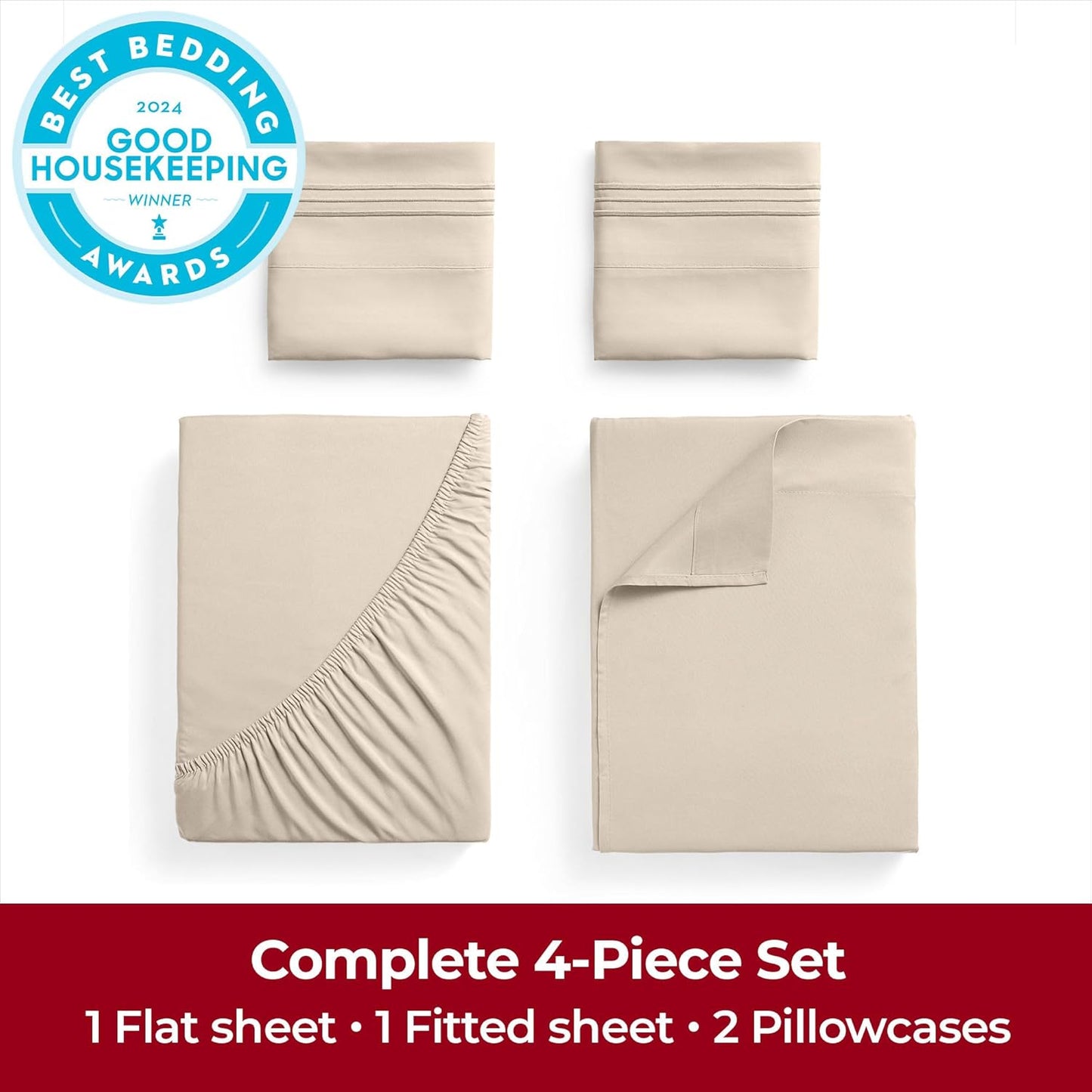 Mellanni Extra Deep Queen Sheets - Hotel Luxury Ultra Soft Cooling Bedding - Wrinkle & Stain Resistant (Beige)