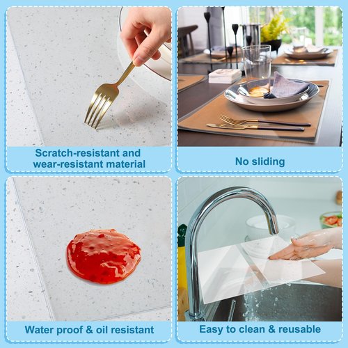 Gandeer 8 Pcs Clear Placemats 13 ¼" x 20" Placemat Protector Clear Plastic Pad for Kitchen Dinner Table Place Mats Covers Dining Waterproof, Wipeable