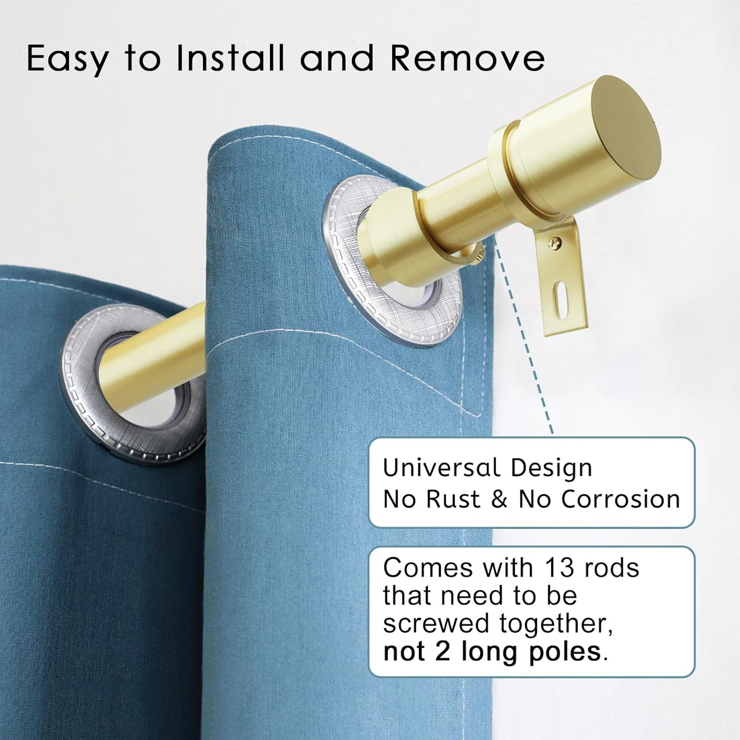 Byondeth Curtain Rods - Adjustable 16 to 200 Inches | 1 Inch Diameter with Elegant Aluminium Finials in Warm Gold