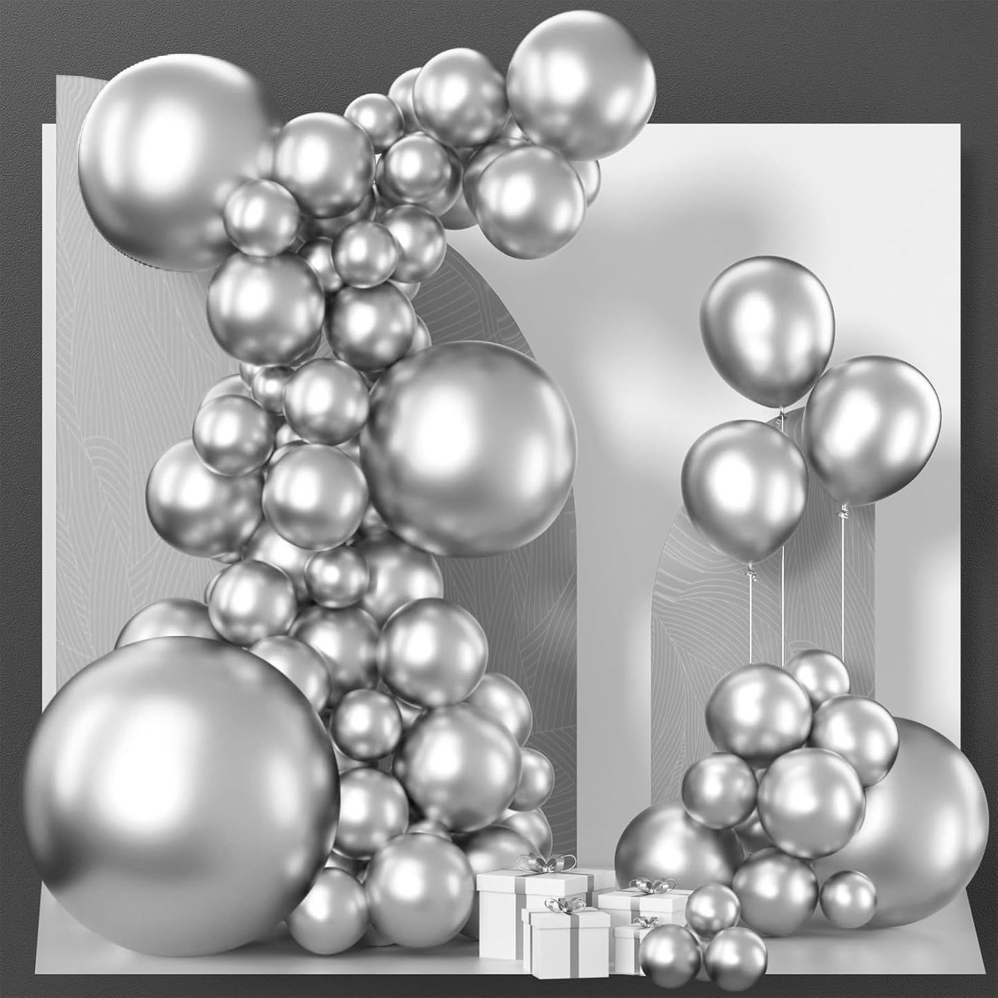 PartyWoo Silver Balloons - 100-Piece Arch Kit with Various Sizes for Birthday & Graduation Decor