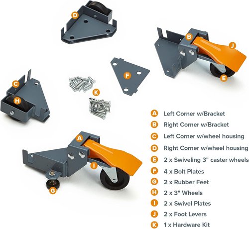Bora Portamate Mobile Base Kit PM-1100 | Heavy-Duty Adjustable Rolling Dolly for Tools & Equipment - 400 lb Capacity
