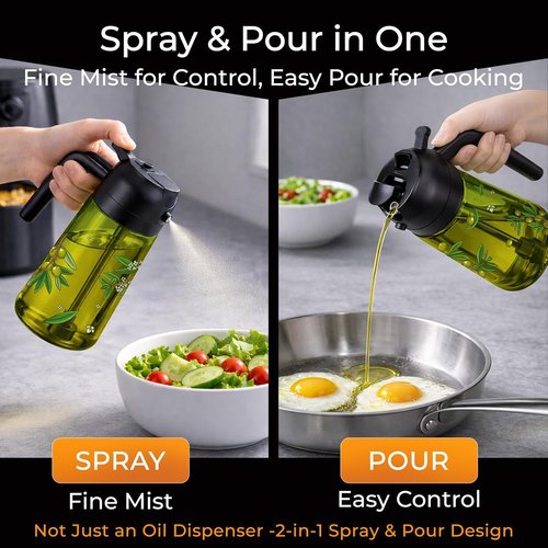 COOLMI Olive Oil Sprayer - 2-in-1 Food-Grade Glass Dispenser Set, 16oz/470ml, Black