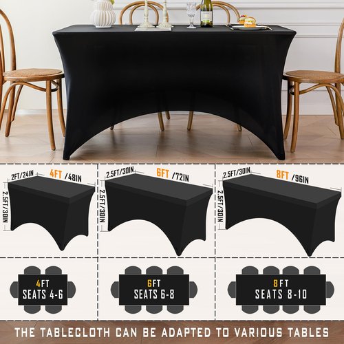 Famstar Table Cloth 2 Pack Black 6FT Spandex Tablecloth for Rectangle Fitted Table Cloths Stretch Covers Washable Wrinkle Free Tablecloths for Festival Camping Picnic Wedding Party